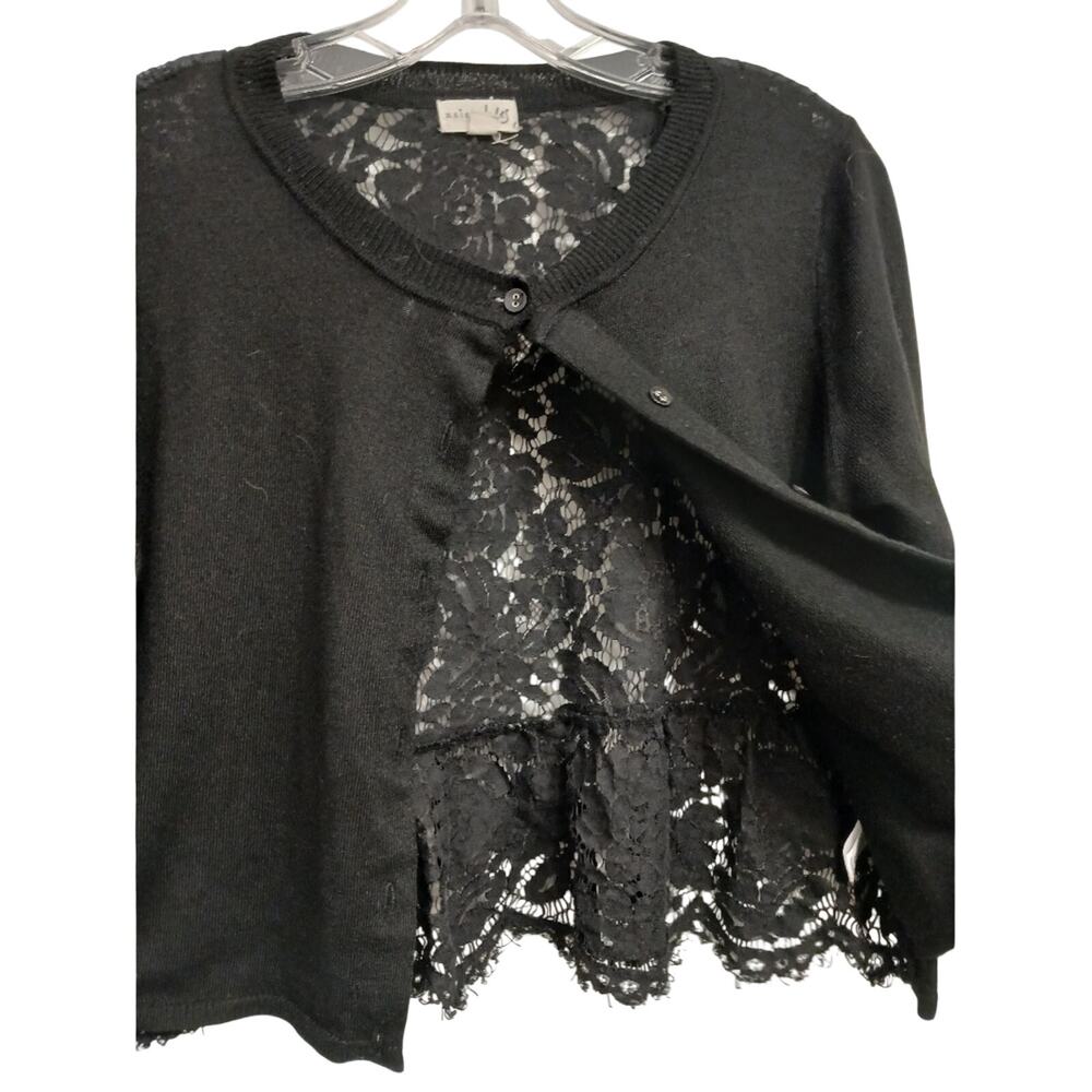 Maison Jules Black Lace Peplum Cardigan Topper Jrs Sz L Black Whimsigoth Preppy